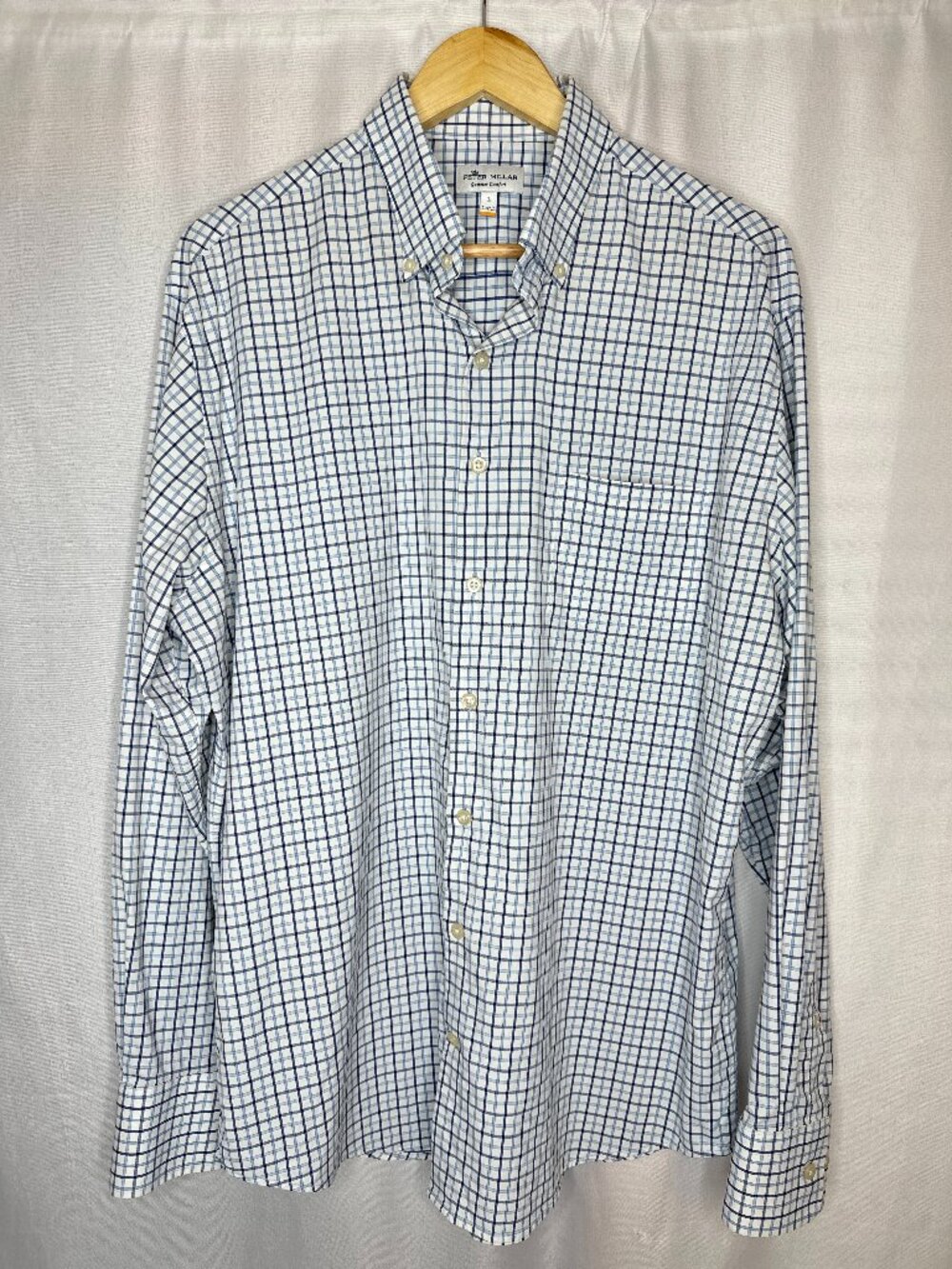 Peter Millar Summer Comfort Checked Button Down, LARGE Preppy Golf Office Nylon